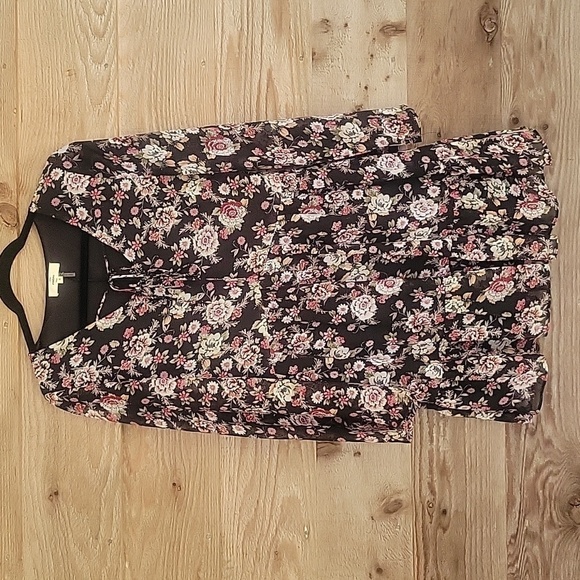 Entro Small Black Floral Ruffle Long Sleeve Boho Dress - Picture 1 of 6